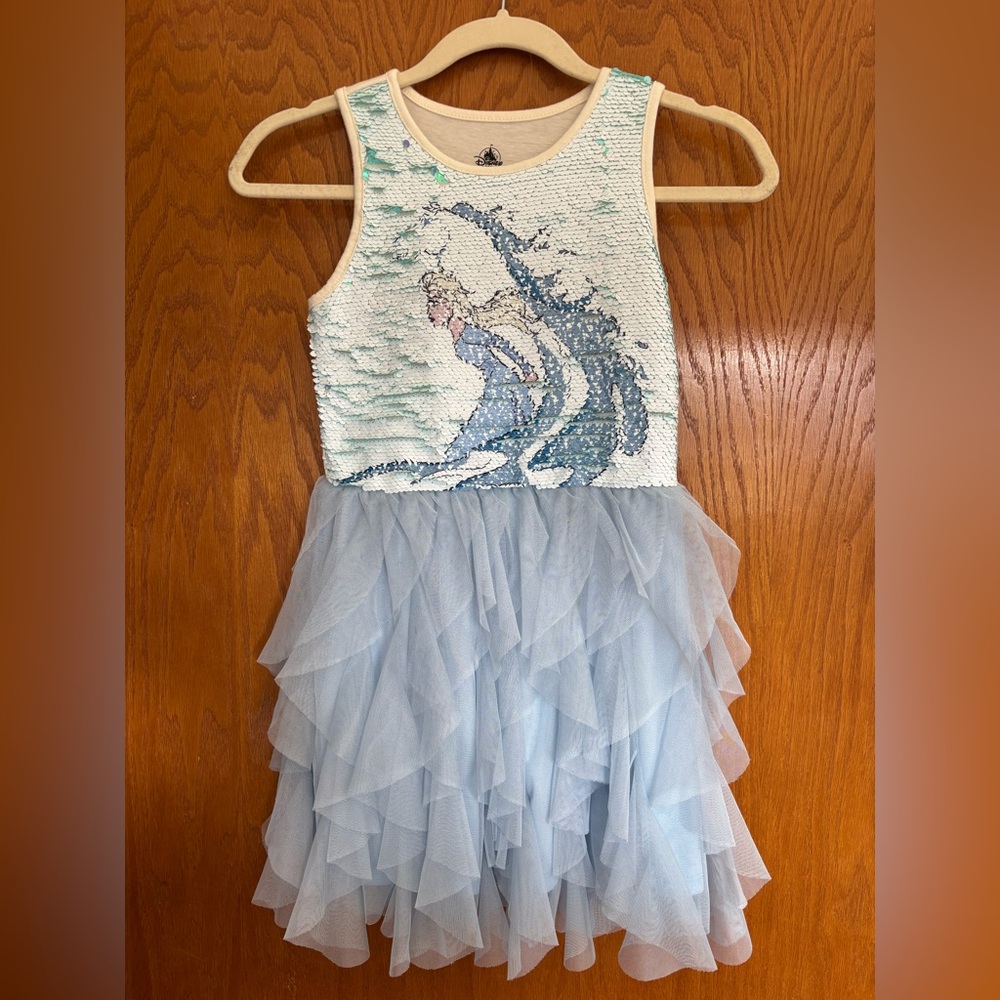 Disney’s Frozen Elsa Sequien Sleeveless Tulle Dress, Size Medium.